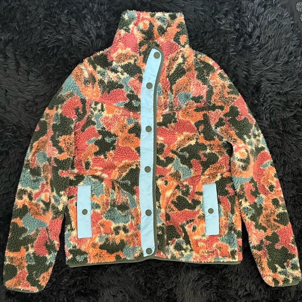 L.L. Bean Sherpa Fleece Snap Jacket XS (Fits Small) Retro Colorblock